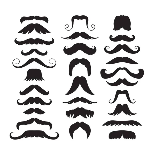 Set of hand drawn old fashion mustaches. Black contour artistic drawing. Actual hipster vector. Male barber sahop illustration — Stock Vector