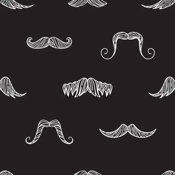 Seamless pattern with hand drawn old fashion mustaches. Black contour artistic drawing — Stock Vector