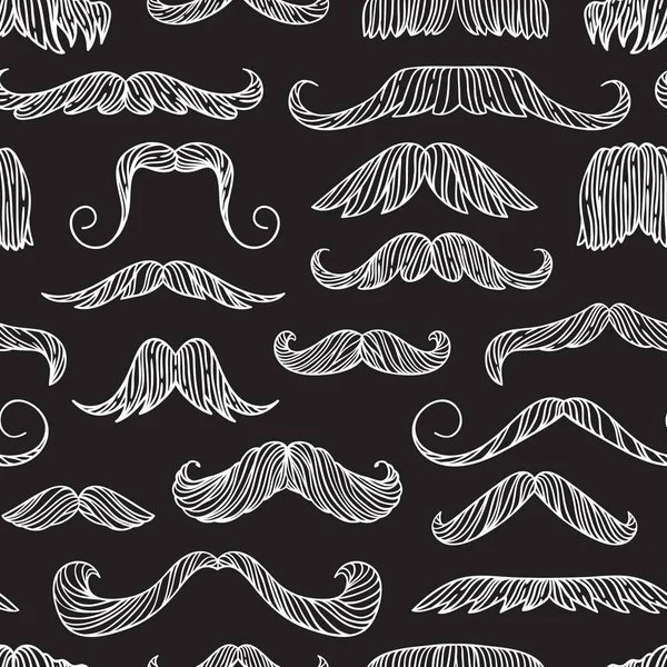 Seamless pattern with hand drawn old fashion mustaches. Black contour artistic drawing — Stock Vector