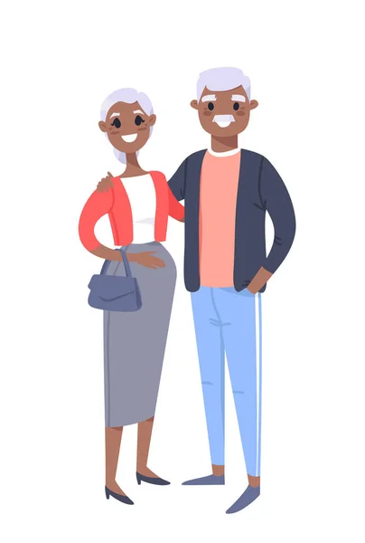 Casal negro idoso. Mulher e homem desenhados à mão. Família de ilustrações vetoriais de estilo plano. Personagens dos desenhos animados — Vetor de Stock