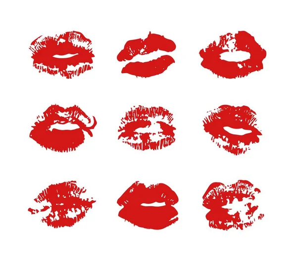 Hand drawn fashion illustration lipstick kiss. Female vector card with red lips