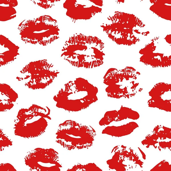 Disegnato a mano illustrazione moda rossetto bacio. Modello senza cuciture vettoriale femminile con labbra rosse. Sfondo vettoriale romantico — Vettoriale Stock