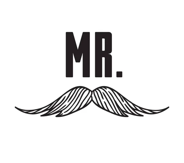 Hand drawn old fashion mustaches illustration. Actual hipster vector. Male barber shop print. Wedding card with text Mr — Stock Vector