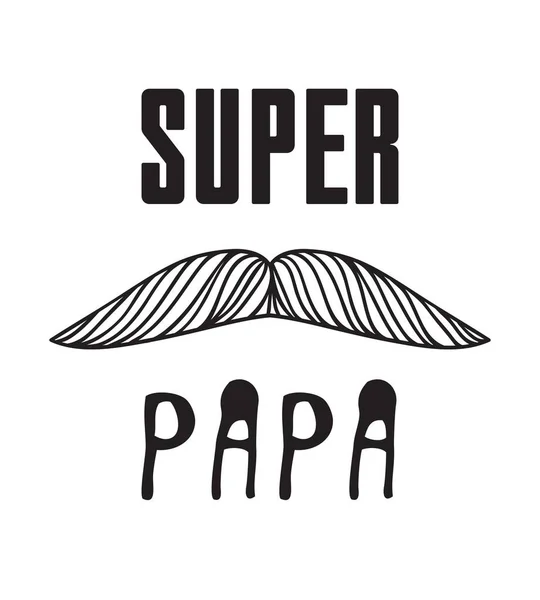 Ilustración de bigotes dibujados a mano. Un verdadero vector hipster. Impresión de peluquería masculina. Tarjeta de los días del padre con texto Super papa — Archivo Imágenes Vectoriales