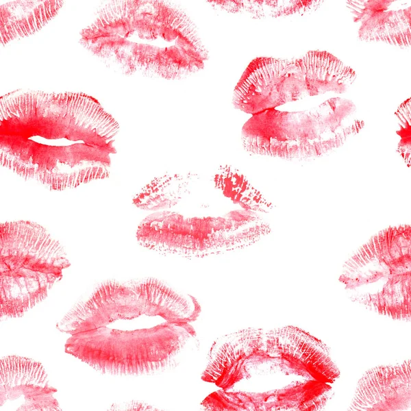 Ilustración dibujada a mano lápiz labial beso. Patrón sin costura femenina —  Fotos de Stock