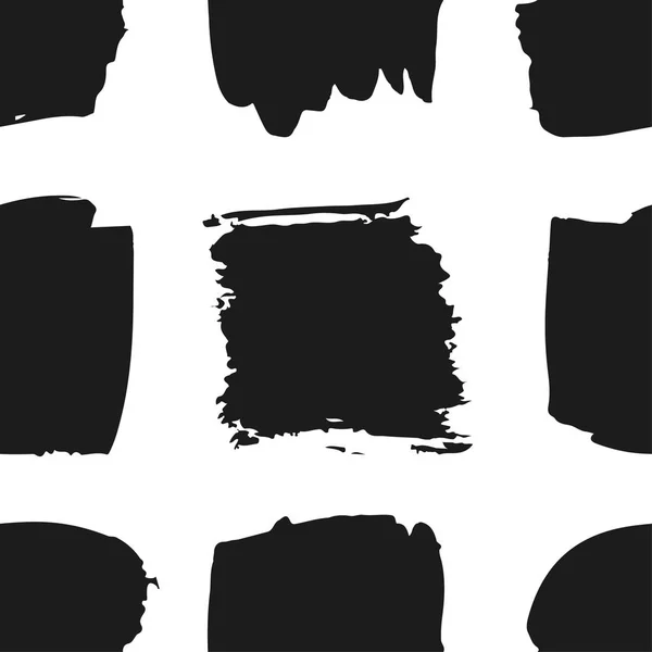 Hand getekend naadloze patroon met zwarte verf vierkantjes. Abstracte borstel achtergrond. Grunge vectorillustratie — Stockvector