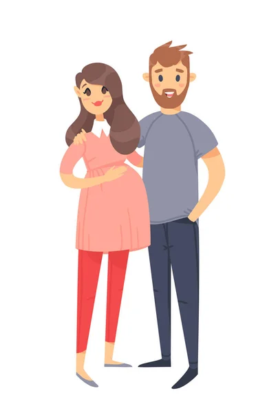 Young couple. Hand drawn pregnant woman and man. Flat style vector illustration family. Cartoon characters isolated on white background — Stock Vector