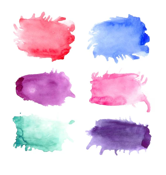Set di forme ad acquerello colorate. Modello dipinto disegnato a mano per il vostro disegno. Clip art oggetti isolati su sfondo bianco — Foto Stock