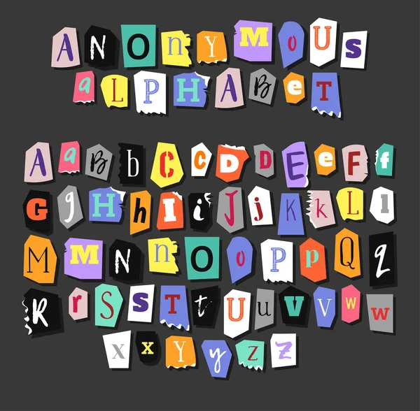 Красочный газетный алфавит. Анонимный набор от руки. Векторные письма — стоковый вектор