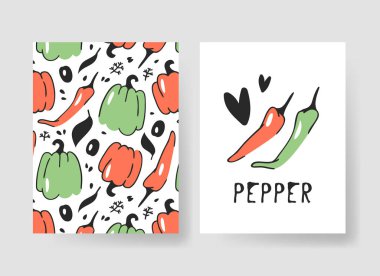 Yaz kartları için şablonlar kümesi. El vektör desen broşürler sebzeler ile çekilmiş. Gerçek sanatsal tasarım