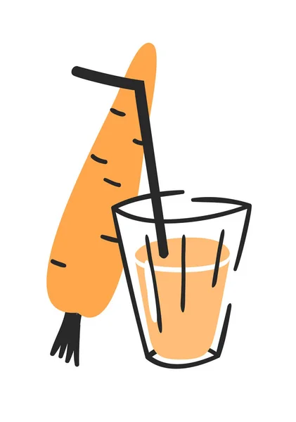 Conjunto Verano Dibujado Mano Zanahoria Jugo Vaso Vector Ilustración Bebidas — Vector de stock