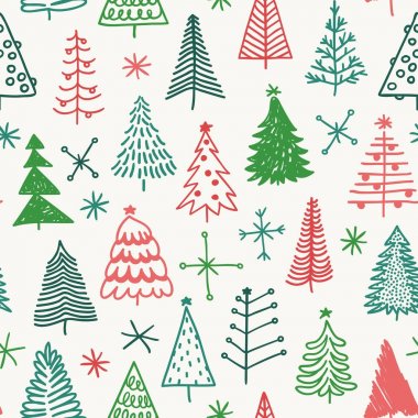 Elle çizilmiş Noel ağacı ile Seamless modeli. Soyut çizim kış ahşap. Vektör sanat tatil illüstrasyon