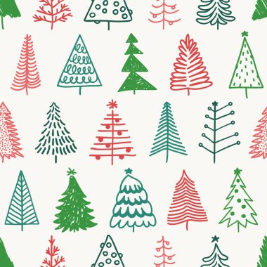 Elle çizilmiş Noel ağacı ile Seamless modeli. Soyut çizim kış ahşap. Vektör sanat tatil illüstrasyon