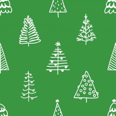 Elle çizilmiş Noel ağacı ile Seamless modeli. Soyut çizim kış ahşap. Vektör sanat tatil illüstrasyon