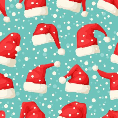 El Noel şapka ve kar ile çizilmiş seamless modeli. Karikatür Çizim. Vektör sanat illüstrasyon kar yağışı
