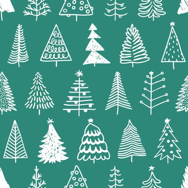 Elle çizilmiş Noel ağacı ile Seamless modeli. Soyut çizim kış ahşap. Vektör sanat tatil illüstrasyon