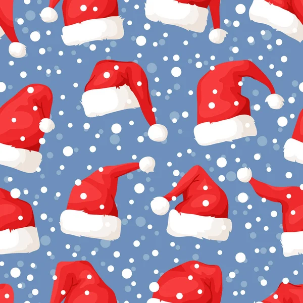 Patrón Sin Costuras Dibujado Mano Con Sombreros Navidad Nieve Dibujos — Vector de stock