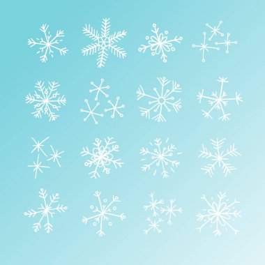 El kar taneleri kümesi çekilmiş. Özet doodle çizim kar. Vektör sanat çizim