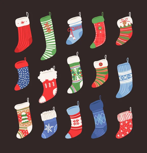 Рука намальована набір різдвяних шкарпеток для подарунків. Тло для відпустки. Малюнок абстрактних каракулів. Векторна художня ілюстрація — стоковий вектор