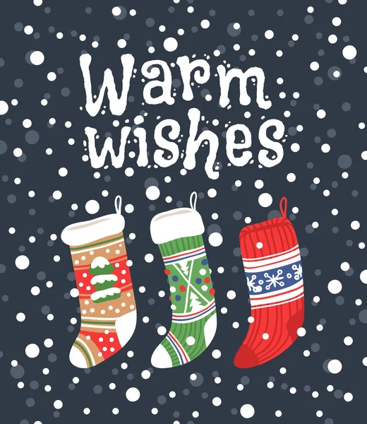 Elle çizilmiş kartı ile Noel hediye ve metin sıcak dilek için çorap. Tatil arka plan. Doodle çizim soyut. Vektör sanat çizim