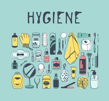 Elle çizilmiş hijyen illüstrasyon. Yaratıcı mürekkep sanat eseri. Çizim gerçek vektör banyo