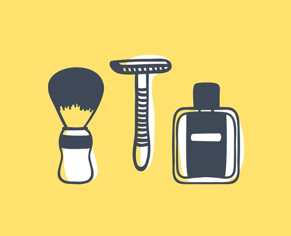 Herramientas de ilustración dibujadas a mano para afeitar. Tinta creativa obra de arte. Dibujo de barbería vector real — Vector de stock