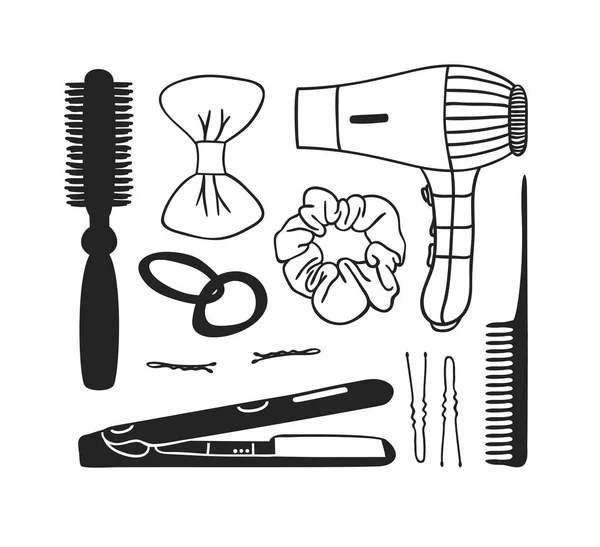 Hand drawn illustration hair tools . Creative ink art work. Actual