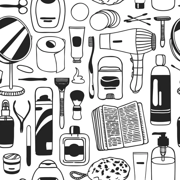 Modèle Sans Couture Dessiné Main Avec Des Cosmétiques Contexte Avec — Image vectorielle