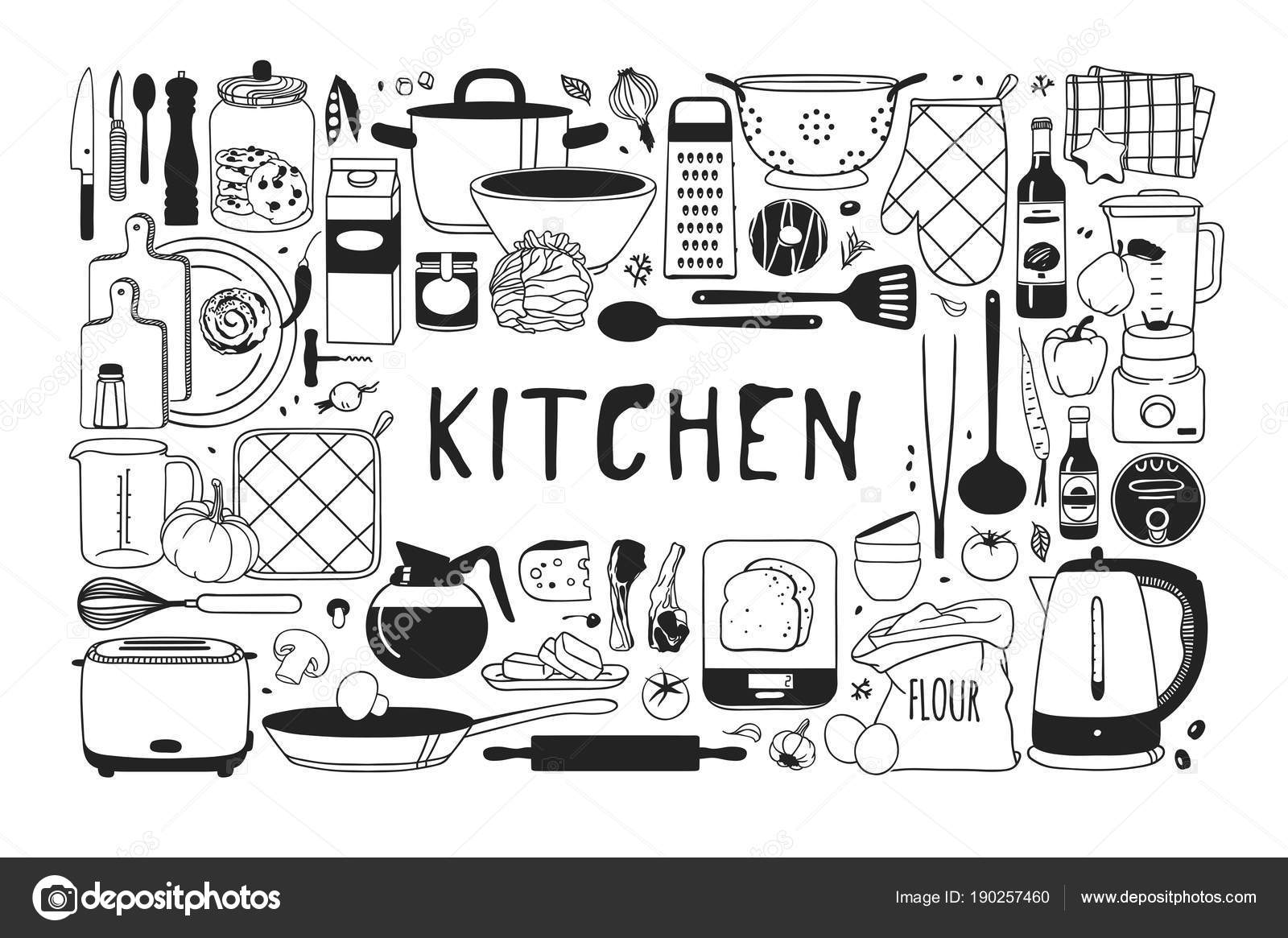 Kitchen Tools Ink Clipart Set Cooking Utensils Line Drawings, Hi Res Art  Black Doodle Illustrations, Transparent Pngs and EPS Vector 