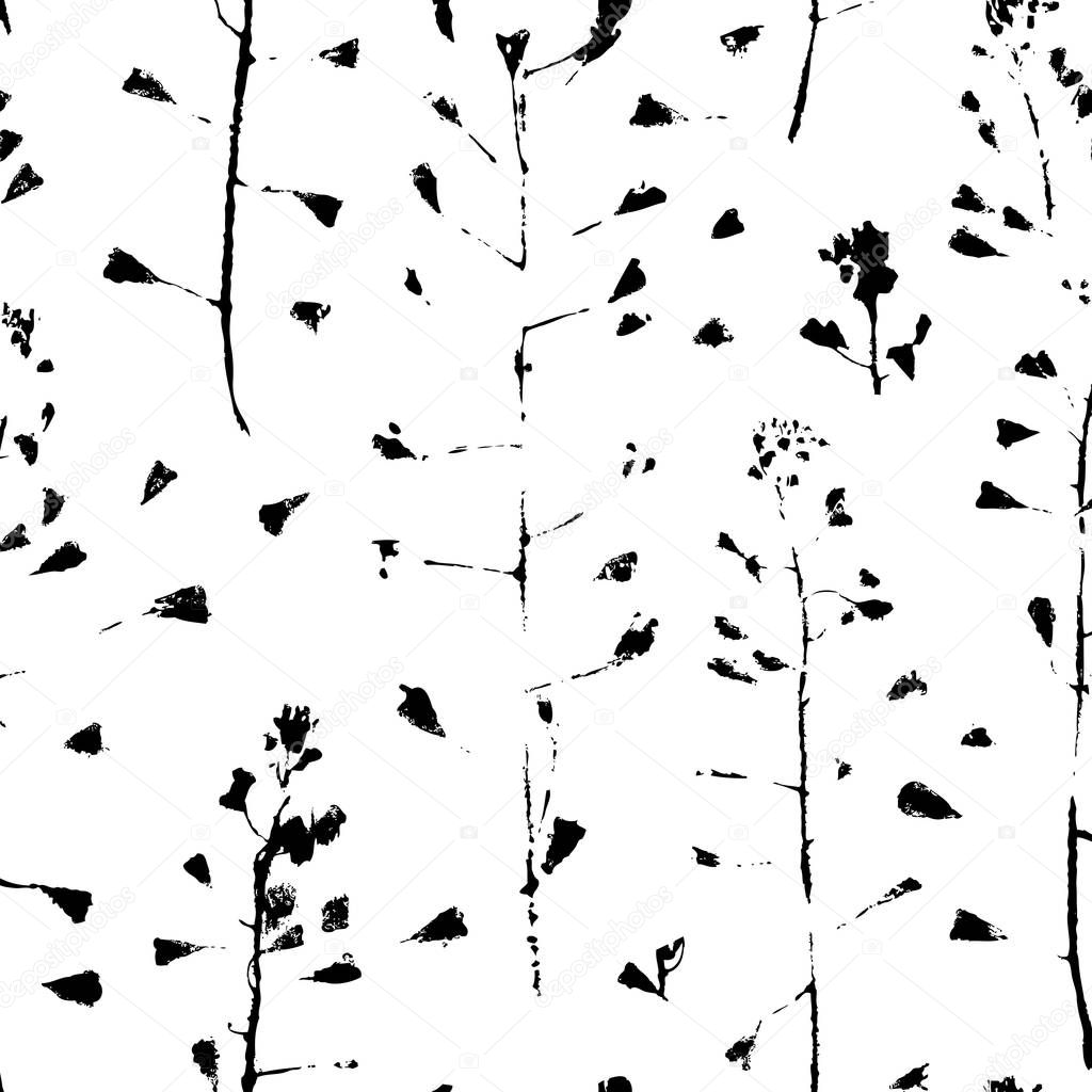 Paint Capsella bursa pastoris for design use. Abstract imprint seamless background. Vector art illustration leaf and flower