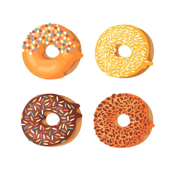 Cartoon vector illustration set of donuts. Hand drawn drawing sweet bun. Actual Creative art work bake — Stock Vector
