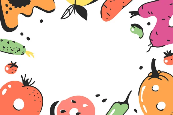 Dibujos animados vector ilustración verduras y frutas. Dibujado a mano ve — Vector de stock