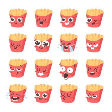 Fast food emojisi çizim seti. El yapımı duygusal yemek. Gerçek Vektör çizimi Amerikan mutfağı. Yaratıcı mürekkep işi patates kızartması.