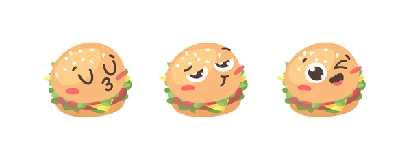 Kreskówka Rysunek Zestaw Emoji Fast Food Ręcznie Narysowane Emocjonalne Posiłki — Wektor stockowy