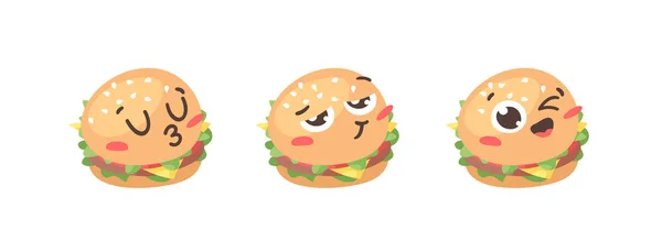 Dibujo Dibujos Animados Conjunto Emoji Comida Rápida Comida Emocional Dibujada — Vector de stock