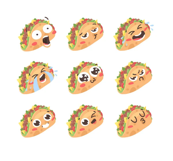 Cartoon Drawing Set Fast Food Emoji Hand Drawn Emotional Meal — Stock Vector