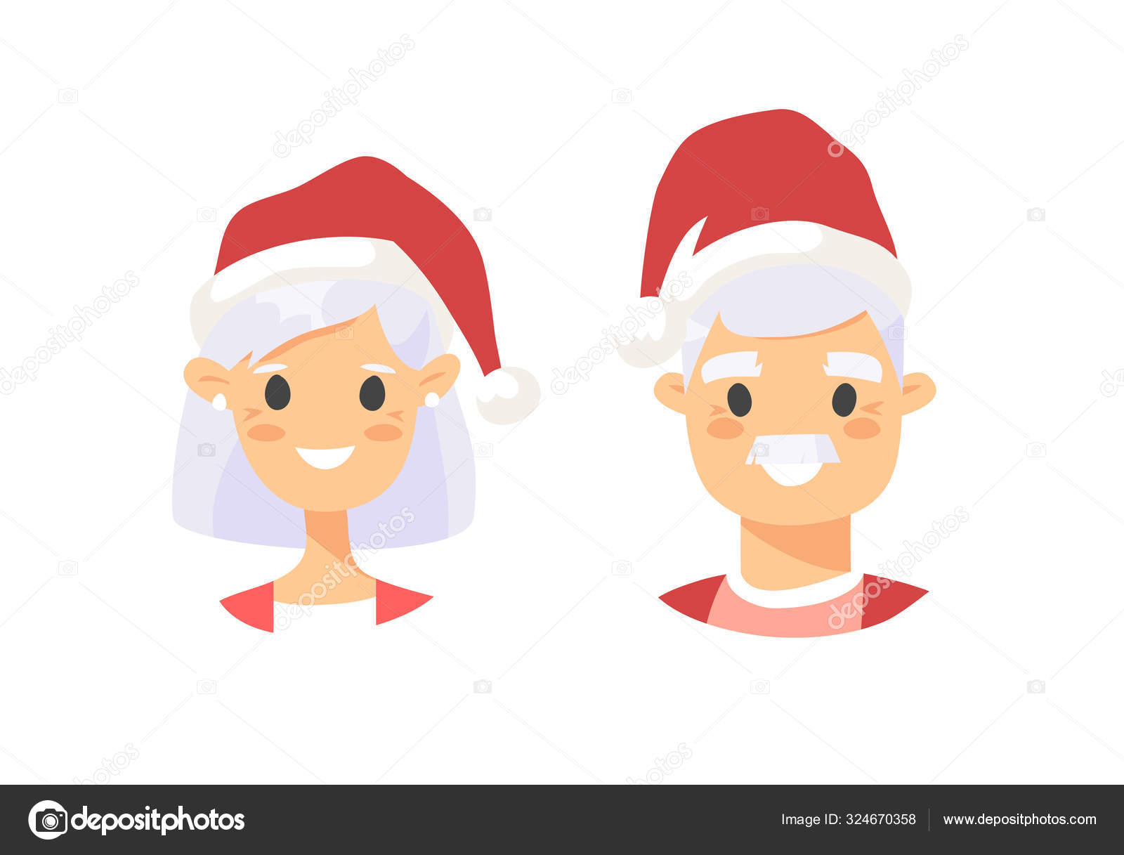 Drawing Emotional Caucasian Elderly Character Christmas Hat