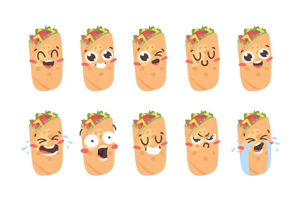 Fast Food Emojisi Çizim Seti Yapımı Duygusal Yemek Gerçek Vektör — Stok Vektör