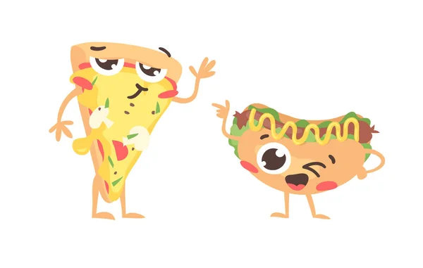 Dibujo Dibujos Animados Conjunto Emoji Comida Rápida Comida Emocional Dibujada — Vector de stock