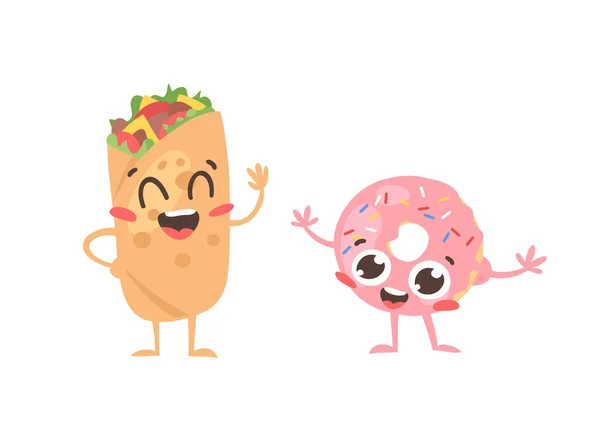 Dibujo Dibujos Animados Conjunto Emoji Comida Rápida Comida Emocional Dibujada — Vector de stock