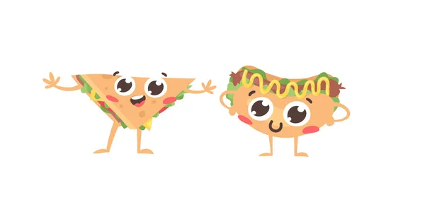 Dibujo Dibujos Animados Conjunto Emoji Comida Rápida Comida Emocional Dibujada — Vector de stock