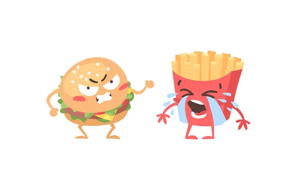 Cartoon Drawing Set Fast Food Emoji Hand Drawn Emotional Meal — Stock Vector