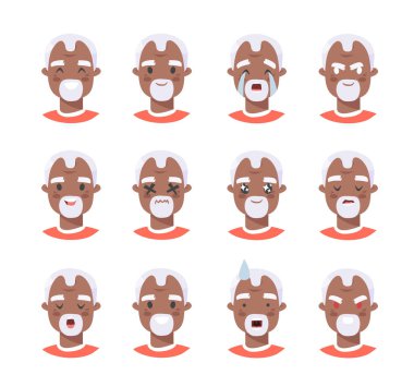 Set of african american male emotional characters. Cartoon style