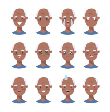 Set of african american male emotional characters. Cartoon style