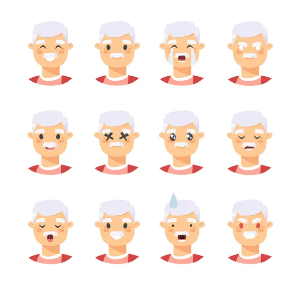 Set of caucasian male emotional characters. Cartoon style people — Stock vektor