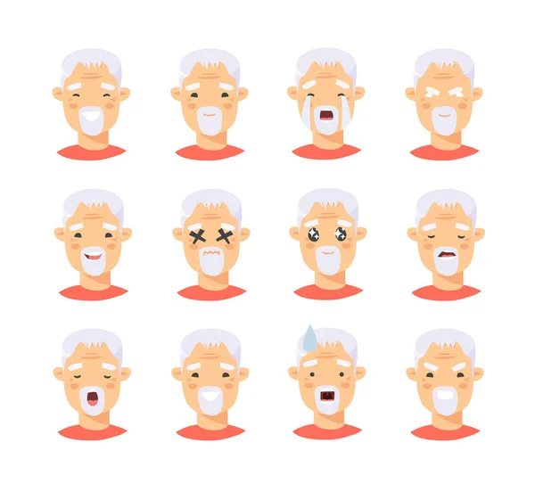 Conjunto Personajes Emocionales Masculinos Asiáticos Iconos Emoticones Gente Estilo Dibujos — Vector de stock