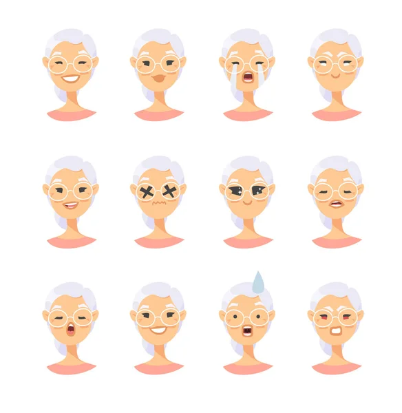 Conjunto de personajes emocionales femeninos asiáticos. Estilo de dibujos animados personas e — Vector de stock