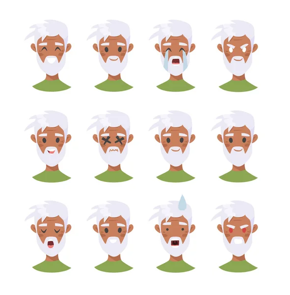 Set of african american male emotional characters. Cartoon style — Stock vektor