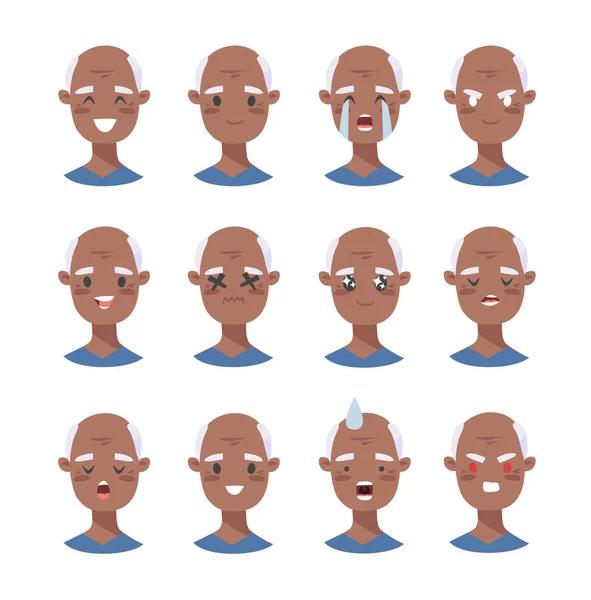 Conjunto de personajes afro-americanos masculinos emocionales. Estilo de dibujos animados — Vector de stock
