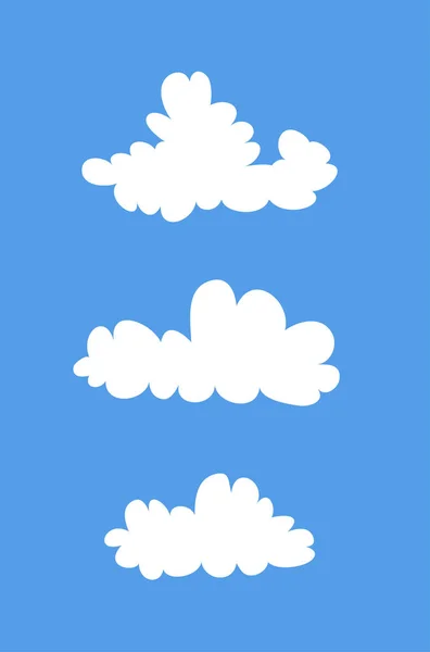 青い背景に平らなスタイルで面白い雲のセット 手描きイラスト漫画の空 創造的な芸術作品 実際のベクトル天気図 — ストックベクタ